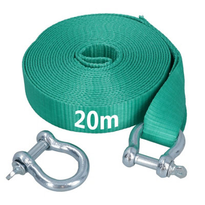 AB Tools Extra Long 20M Recovery Strap Tow Rope & Two Shackles 8T Towing 4X4 Off Road from B&Q