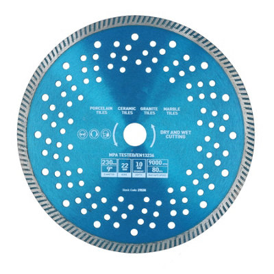 AB Tools 9In / 230mm Dry And Wet Turbo Cutting Disc Porcelain Ceramic Granite Marble 1Pk from B&Q