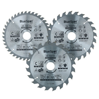 AB Tools Circular Saw Blade 184mm X 30mm 20 24 40 Teeth Tct Cutting Disc Wood 3Pc from B&Q
