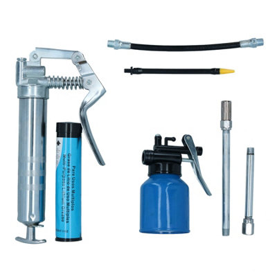 Mini Grease Gun + Oil Can With Flexible + Rigid Nozzles And 3Oz Grease 5Pc Kit from B&Q
