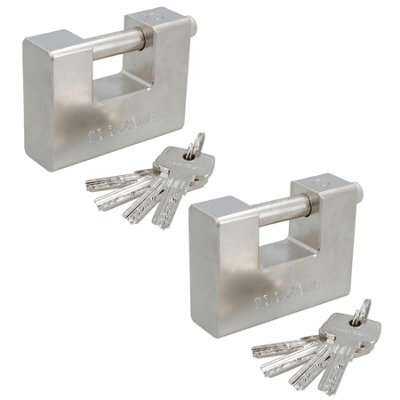 AB Tools 95mm Heavy Duty Padlock Lock For Steel Shutters Warehouse Containers 5 Keys 2Pk from B&Q