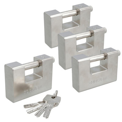 AB Tools 95mm Heavy Duty Padlock Lock For Steel Shutters Warehouse Containers 5 Keys 4Pk from B&Q