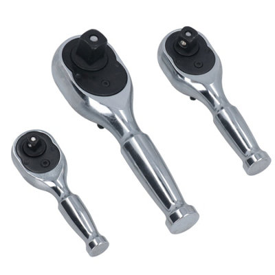 Ab Tools 1/4In 3/8In And 1/2In Drive Stubby Headed Ratchet Socket Driver 90 Teeth 3Pc