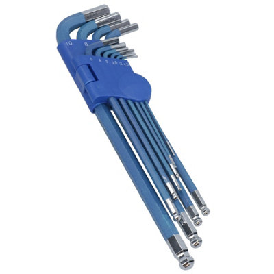 AB Tools 10Pc Extra Long Coloured Allen Hex Ball Ended Keys Set With Holder 1.5-10mm from B&Q