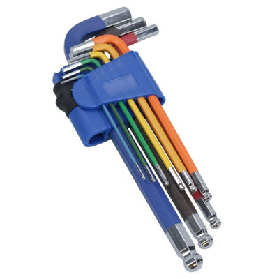 B&Q -  9Pc Long mm Allen Hex Ball Ended Keys Multicoloured With Holder 1.510mm