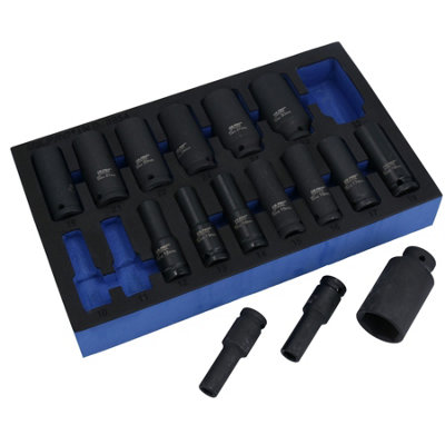 AB Tools 1/2In Drive Metric Deep Impact Impacted Sockets 6 Sided 10mm-32mm 16Pc from B&Q
