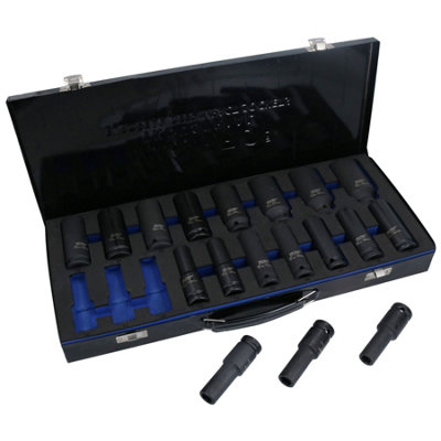 AB Tools 1/2In Drive Metric Deep Impact Impacted Sockets 6 Sided 10mm -32mm 18Pc from B&Q