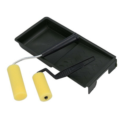 AB Tools 3" + 4" Mini Paint Roller Tray Set Foam Sleeves Rollers Solvent Based Painting from B&Q
