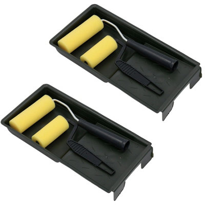 AB Tools 3" + 4" Mini Paint Roller Tray Set Foam Sleeves Rollers Solvent Based Painting 2Pk from B&Q