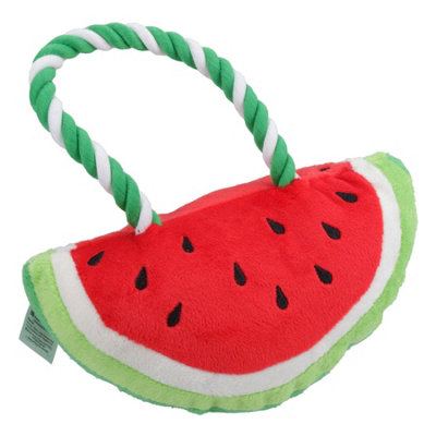 AB Tools Dog Puppy Gift Watermelon Food Themed Soft Plush Rope Squeaky Toy Present from B&Q