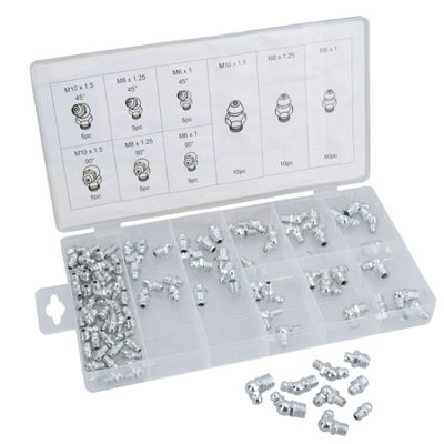 AB Tools 110Pc Hydraulic Brake Grease Nipple Assortment Fittings Metric Sizes M6M10 from B&Q