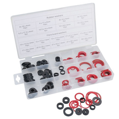 AB Tools 141Pc Sealing Washer Assortment Set Rubber And Fibre Seal Plumbers Washers