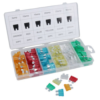 B&Q -  Car Fuse Set Standard Size Automotive Blade Fuses 5 10 15 20 25 30 Amp 120Pc
