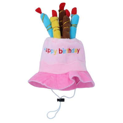 AB Tools Pink Dog Plush Happy Birthday Candle Cake Hat Dog Novelty Hat Birthday Gift from B&Q