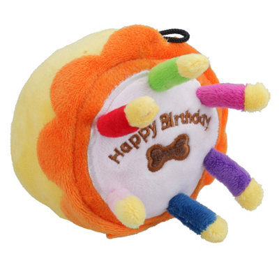 AB Tools Super Soft Plush Squeaky Small Birthday Cake Toy Dog Puppy Happy Birthday Gift from B&Q