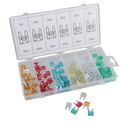 B&Q -  Mini Car Blade Fuse Set Automotive Blade Fuses 5 10 15 20 25 30 Amp 120Pc