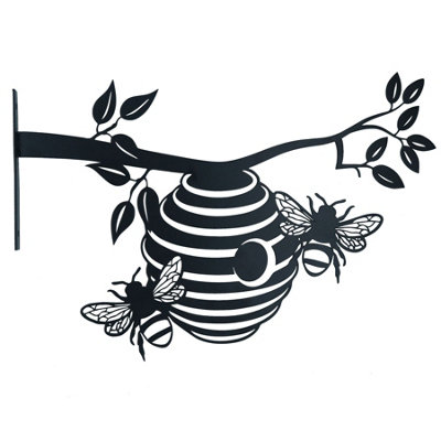 Black Metal Beehive Tree Silhouette with Fixing Plate Decor Garden Ornament Gift - Image 3