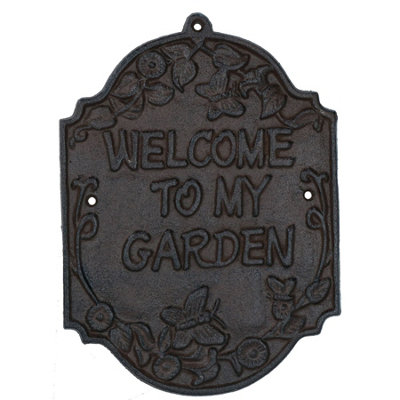 AB Tools Welcome To My Garden Cast Iron Sign Plaque Door Wall House Gate Fence from B&Q