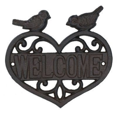 AB Tools Welcome Birds Cast Iron Sign Plaque Door Wall House Gate Fence Post Rustic from B&Q