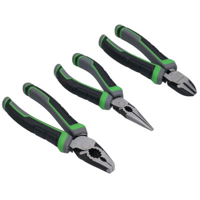 B&Q -  Heavy Duty High Leverage Plier Set Combination Long Nose Side Cutters 3Pc