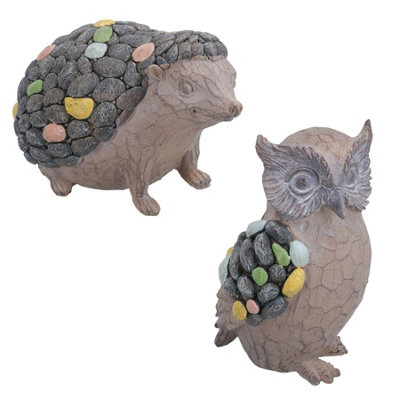B&Q -  Hedgehog & Owl Resin Sculpture Statue House Home Ornament Figurine Animal