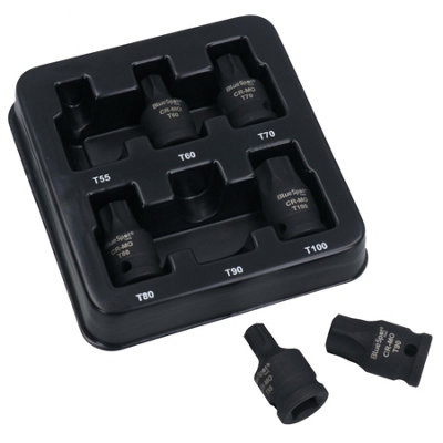B&Q -  1/2In Drive Impact Impacted Male Torx Star Bit Sockets Stubby T55T100 6Pc Set