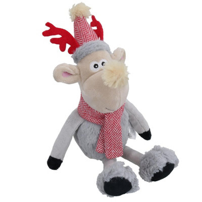 AB Tools Dog Christmas Gift Squeaky Winter Red Rudolph Plush Play Toy Xmas Present from B&Q