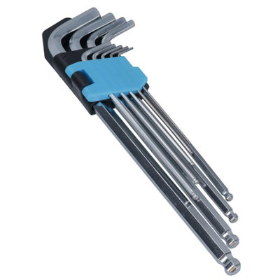 B&Q -  9Pc Metric Ball Ended Allen Hex Keys Extra Long With Holder 1.5mm10mm
