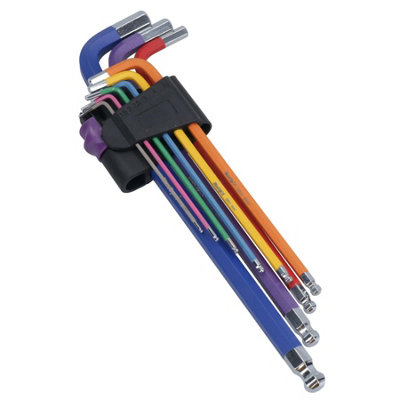 Ab Tools Metric Long Ball Ended Allen Hex Keys Multicoloured Anti Slip 1.5 - 10Mm 9Pc