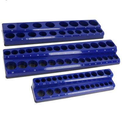 AB Tools Magnetic Socket Holder Storage Organiser Trays For 1/4In 3/8In 1/2In Metric 3Pc