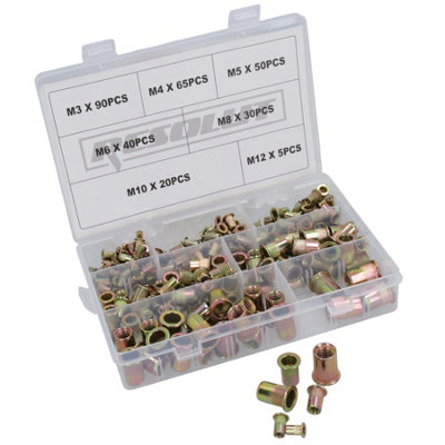AB Tools Steel Blindnut Fastener Nut Serts Inserts Rivets Assorted Sizes 312mm 300Pc from B&Q