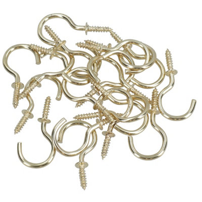 AB Tools 25mm Cup Hook Screws Picture Curtain Hangers Fasteners Brass Coated 20Pc from B&Q