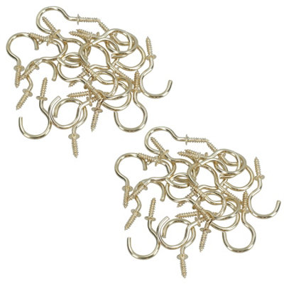 AB Tools 25mm Cup Hook Screws Picture Curtain Hangers Fasteners Brass Coated 40Pc from B&Q