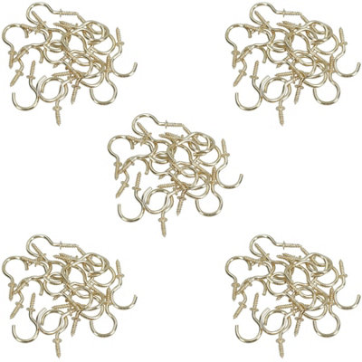 AB Tools 25mm Cup Hook Screws Picture Curtain Hangers Fasteners Brass Coated 100Pc from B&Q