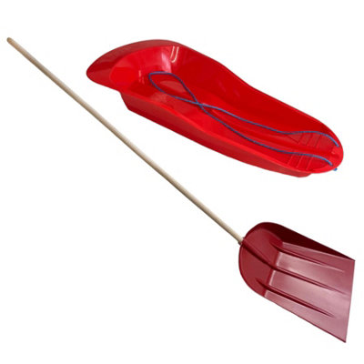 AB Tools Snow Sledge Plastic Toboggan Sleigh & Long Handle Snow Shovel Scoop from B&Q