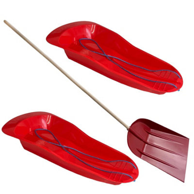AB Tools 2 X Snow Sledges Plastic Toboggan Sleigh & Long Handle Snow Shovel Scoop from B&Q