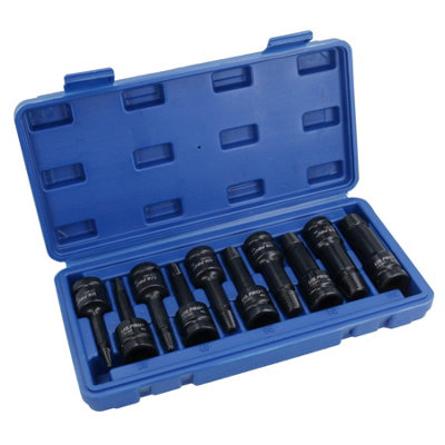 AB Tools 1/2In Drive Impacted Deep Spiral Flute Screw Extractor Removal Set 3-22mm from B&Q