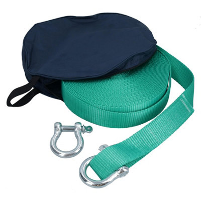 AB Tools Long 20M Recovery Strap Tow Rope & Two Shackles 8T Storage Bag 4X4 Off Road from B&Q