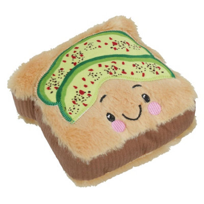 B&Q -  Super Soft Plush Dog Avocado On Sourdough Squeaky Toy Birthday Gift Play Toy