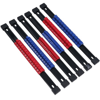AB Tools Socket Storage Rails Plastic Holder Organiser Rails 1/4In 3/8In + 1/2In 6Pc Set from B&Q