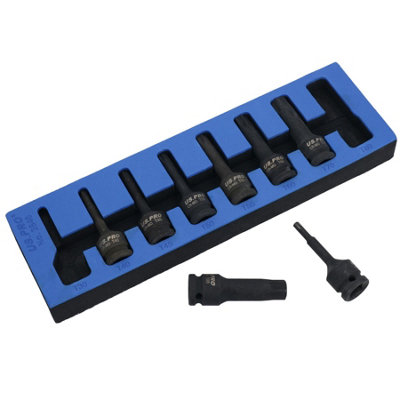 B&Q -  1/2In Drive Impact Impacted Male Torx Star Sockets Deep Sized T30T80 8Pc