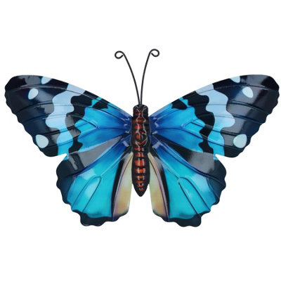 B&Q -  Medium Metal Blue Butterfly Wall Art Garden/home Ornament 21.5 X 33.5Cm