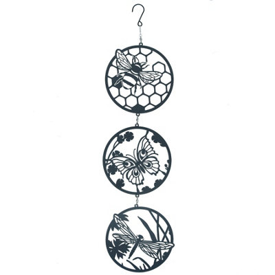 AB Tools Hanging Black ButterflyBee & Dragonfly Silhouette Trio Spinner Garden Decor from B&Q