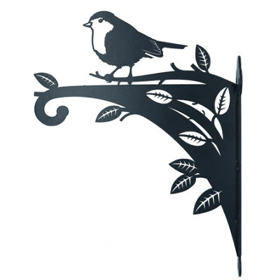AB Tools Black Metal Robin  On A Branch Hanging Basket Feeder Bracket Garden Home from B&Q