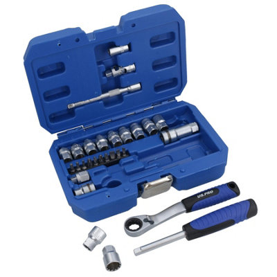 AB Tools 1/4In Drive Go Through Go-Thru Metric Socket + Accessory Set 4.513mm 29Pc from B&Q