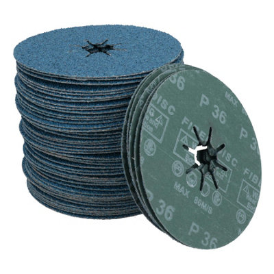 B&Q -  115mm 36 Grit Fibre Zirconium Oxide Abrasive Discs Sanding Grinding 50 Pack