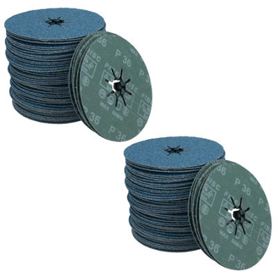 B&Q -  115mm 36 Grit Fibre Zirconium Oxide Abrasive Discs Sanding Grinding 100 Pack