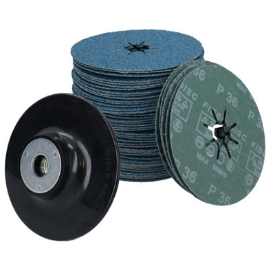 B&Q -  115mm 36 Grit Fibre Zirconium Abrasive Discs Sanding Grinding 50Pc With Holder