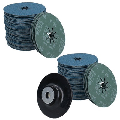 B&Q -  115mm 36 Grit Fibre Zirconium Abrasive Discs Sanding Grinding 100Pc With Holder