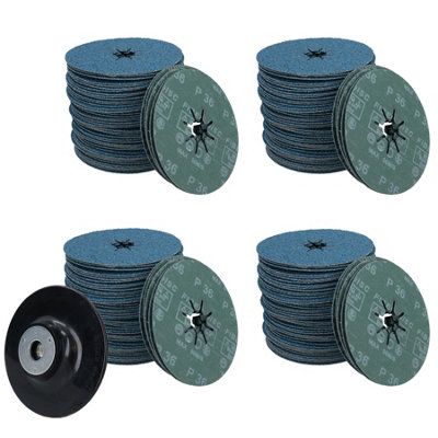 B&Q -  115mm 36 Grit Fibre Zirconium Abrasive Discs Sanding Grinding 200Pc With Holder